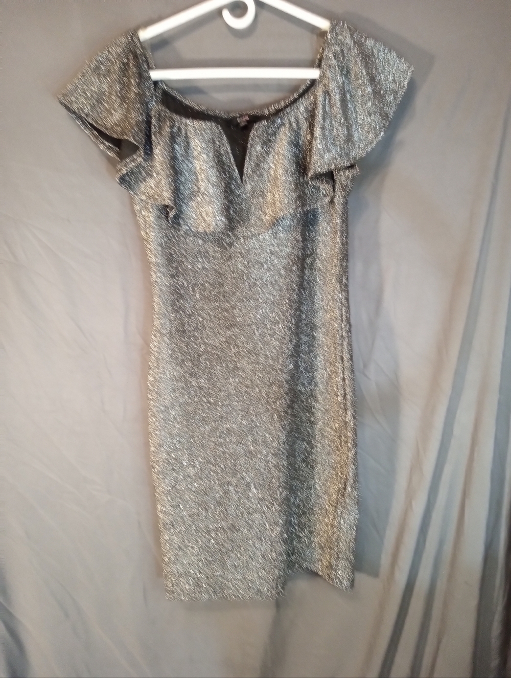 Blashe Babydoll Silver Metallic Ruffle Sleeve Dress